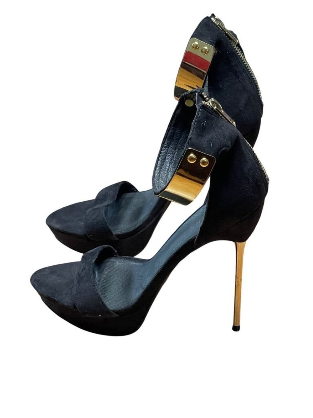 Bakers Black Stiletto Heels With Gold Ankle Strap Accents Size 7.5